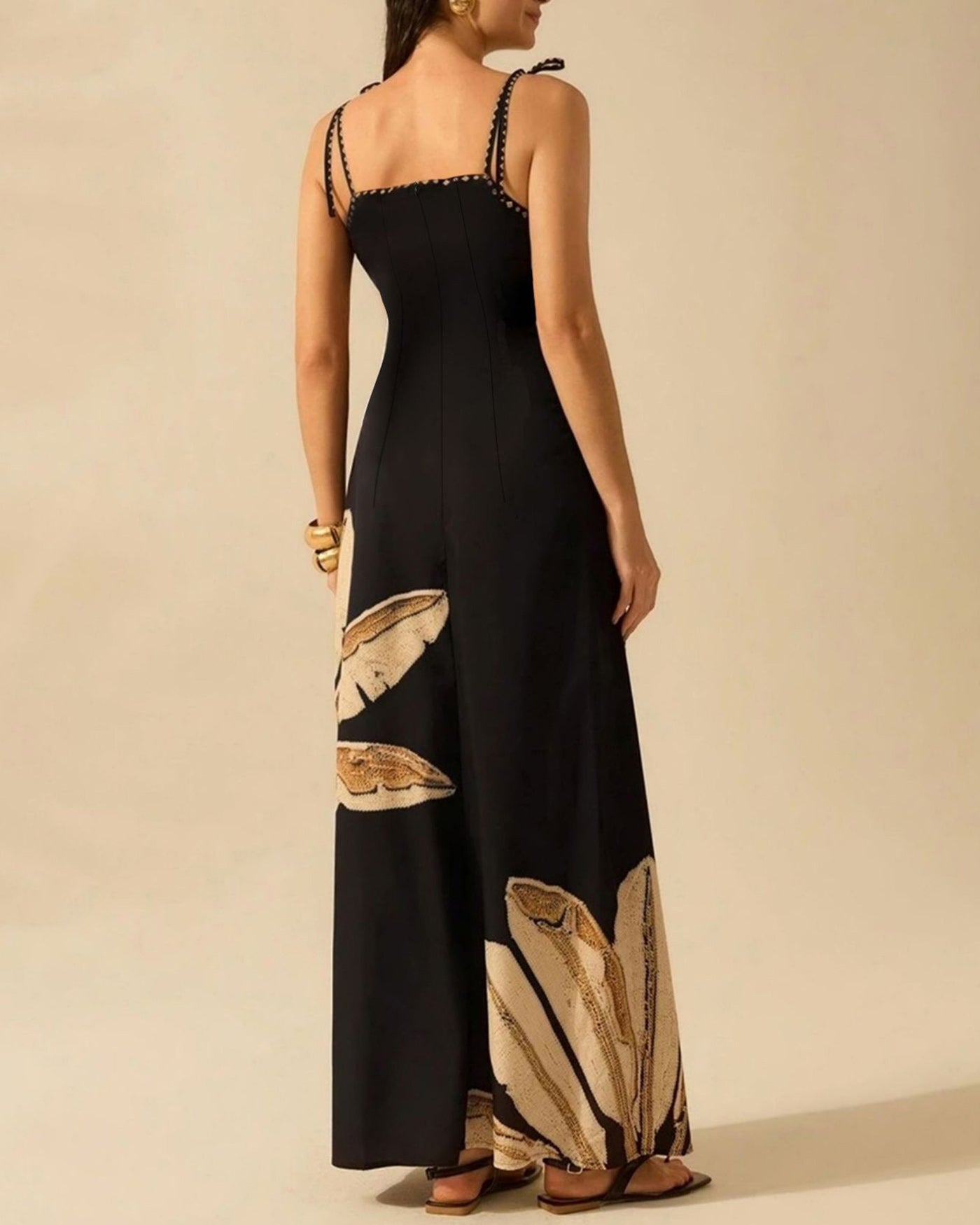 Alva | Damen Floral-Maxikleid – Schwarz