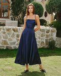 Zoe | Damen Satin-Maxikleid – Dunkelblau