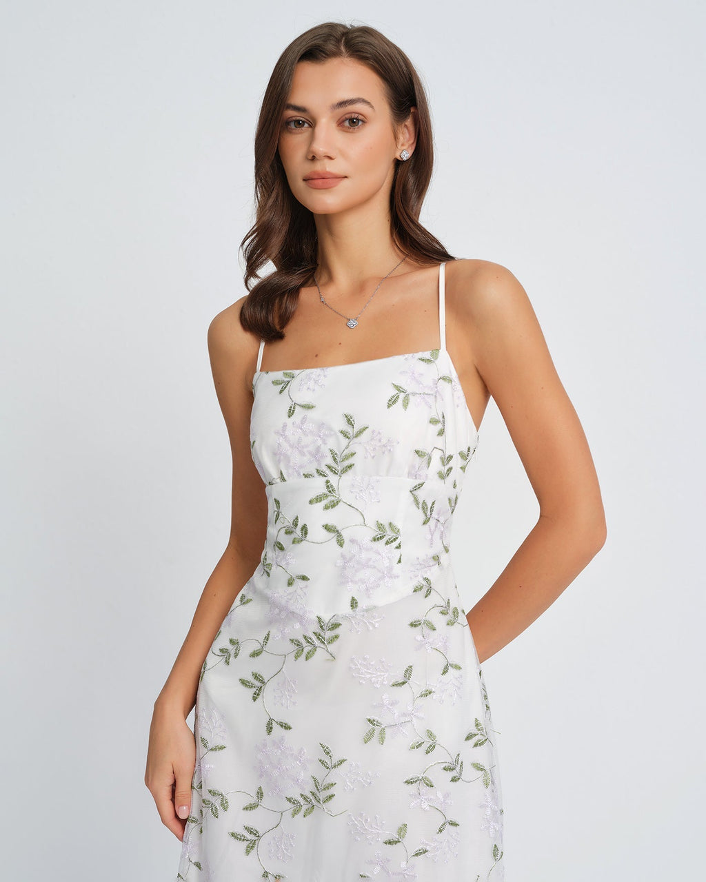 Quinn | Damen Floral-Maxikleid – Weiß