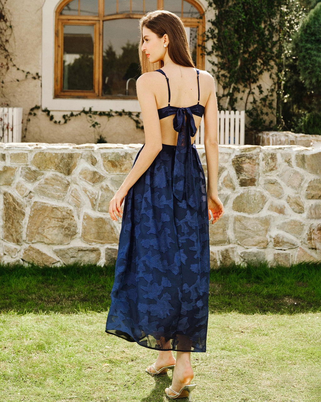 Odette | Damen Jacquard-Maxikleid – Dunkelblau
