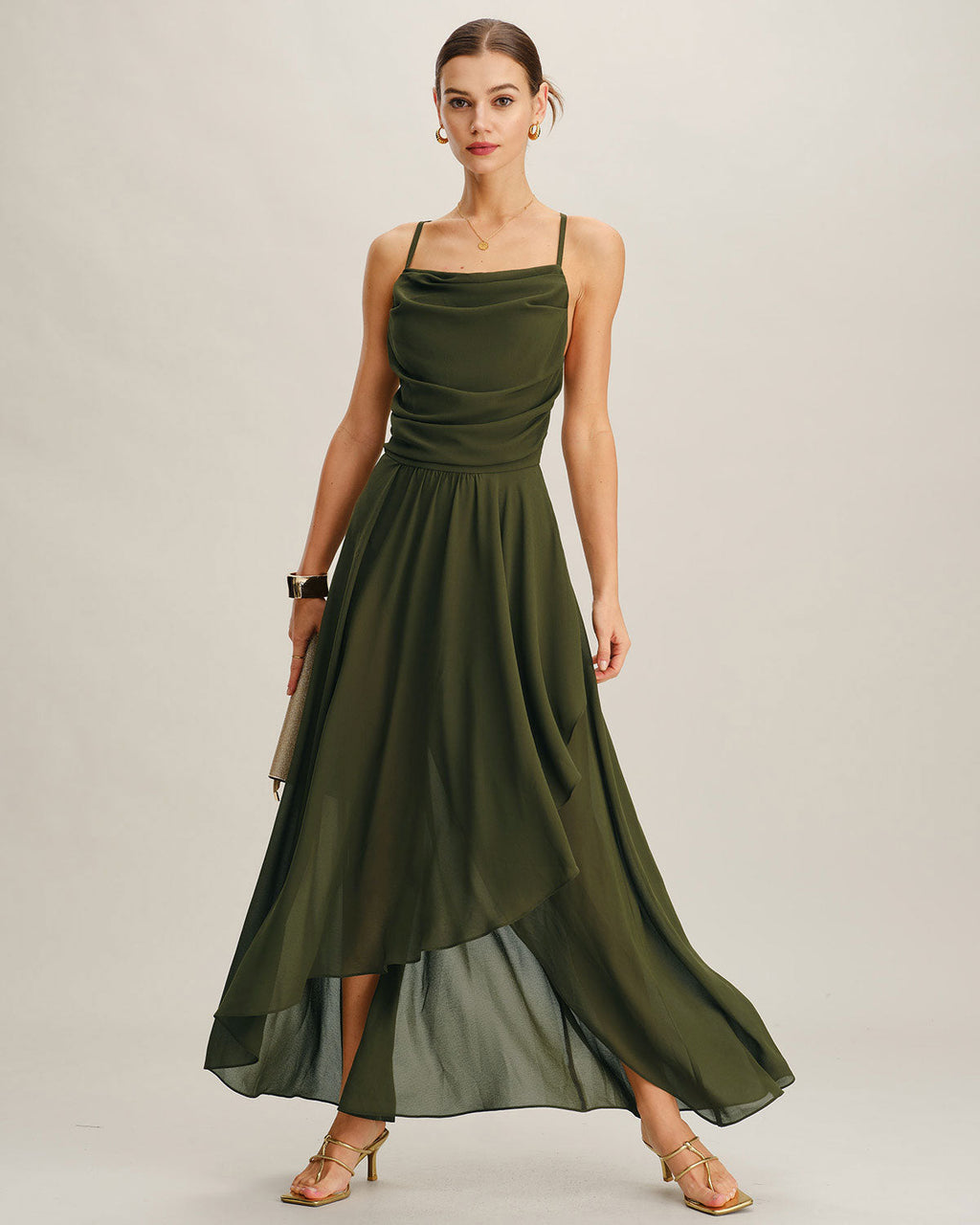 Rania | Damen Chiffon-Maxikleid in A-Linie – Grün