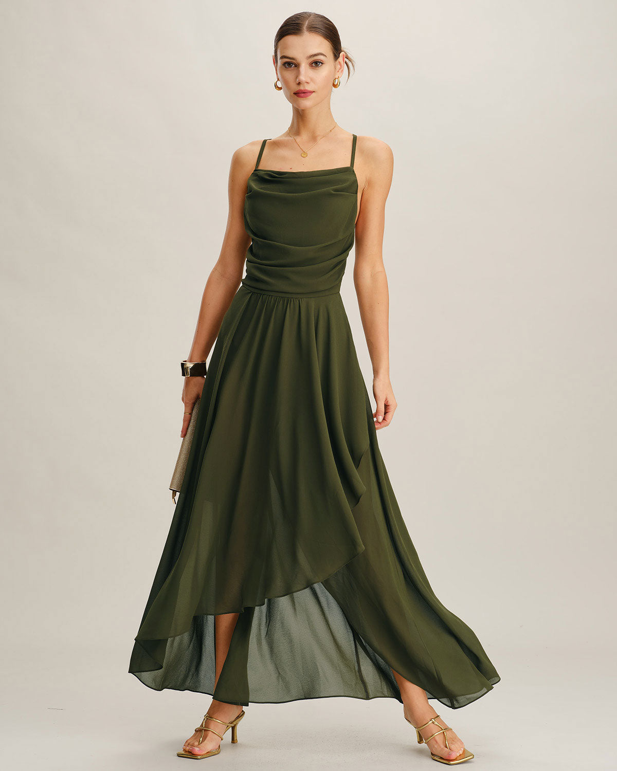 Rania | Damen Chiffon-Maxikleid in A-Linie – Grün
