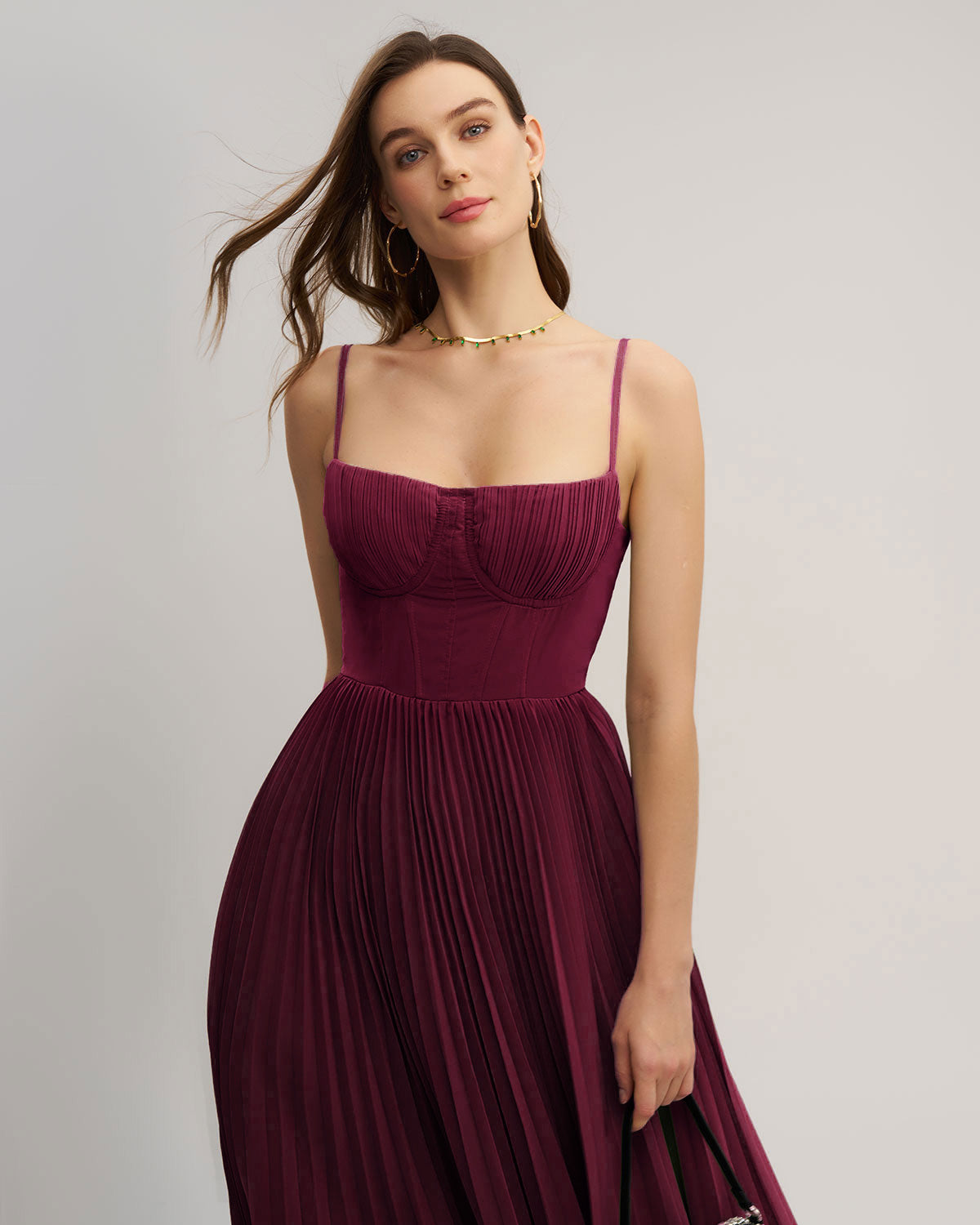 Jolie | Damen Maxikleid mit Herz-Ausschnitt – Bordeaux