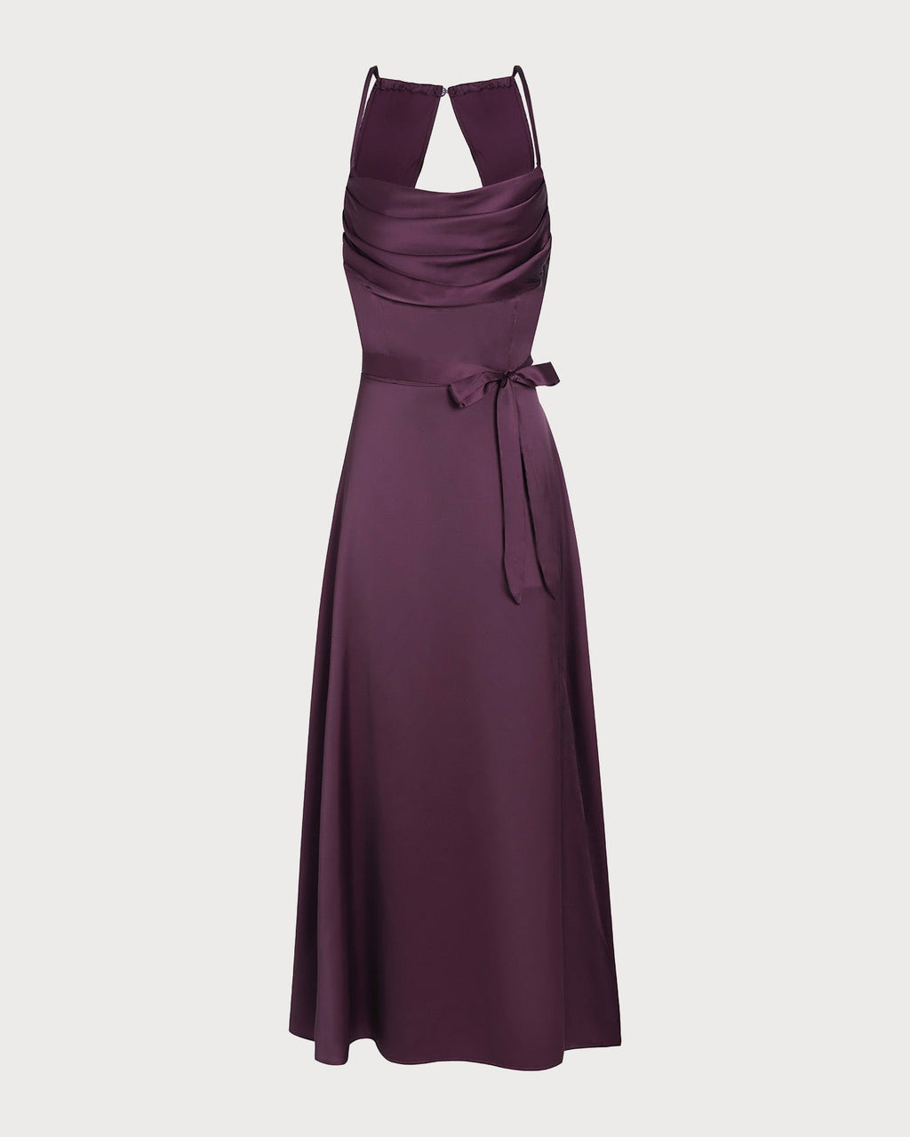 Chiara | Damen Satin-Maxikleid mit Wasserfall-Ausschnitt – Violett