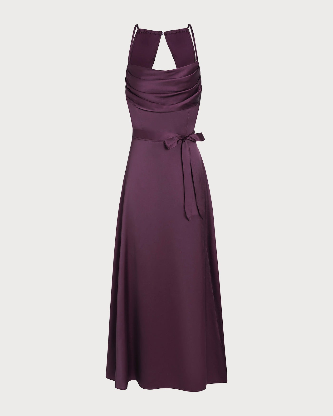 Chiara | Damen Satin-Maxikleid mit Wasserfall-Ausschnitt – Violett