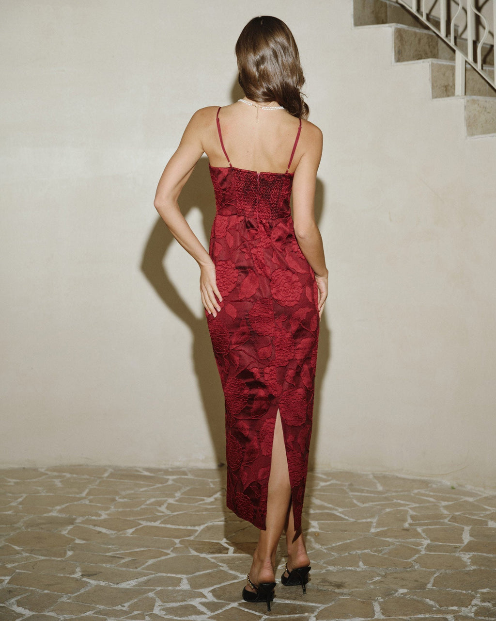 Dalia | Damen Jacquard-Maxikleid – Rot