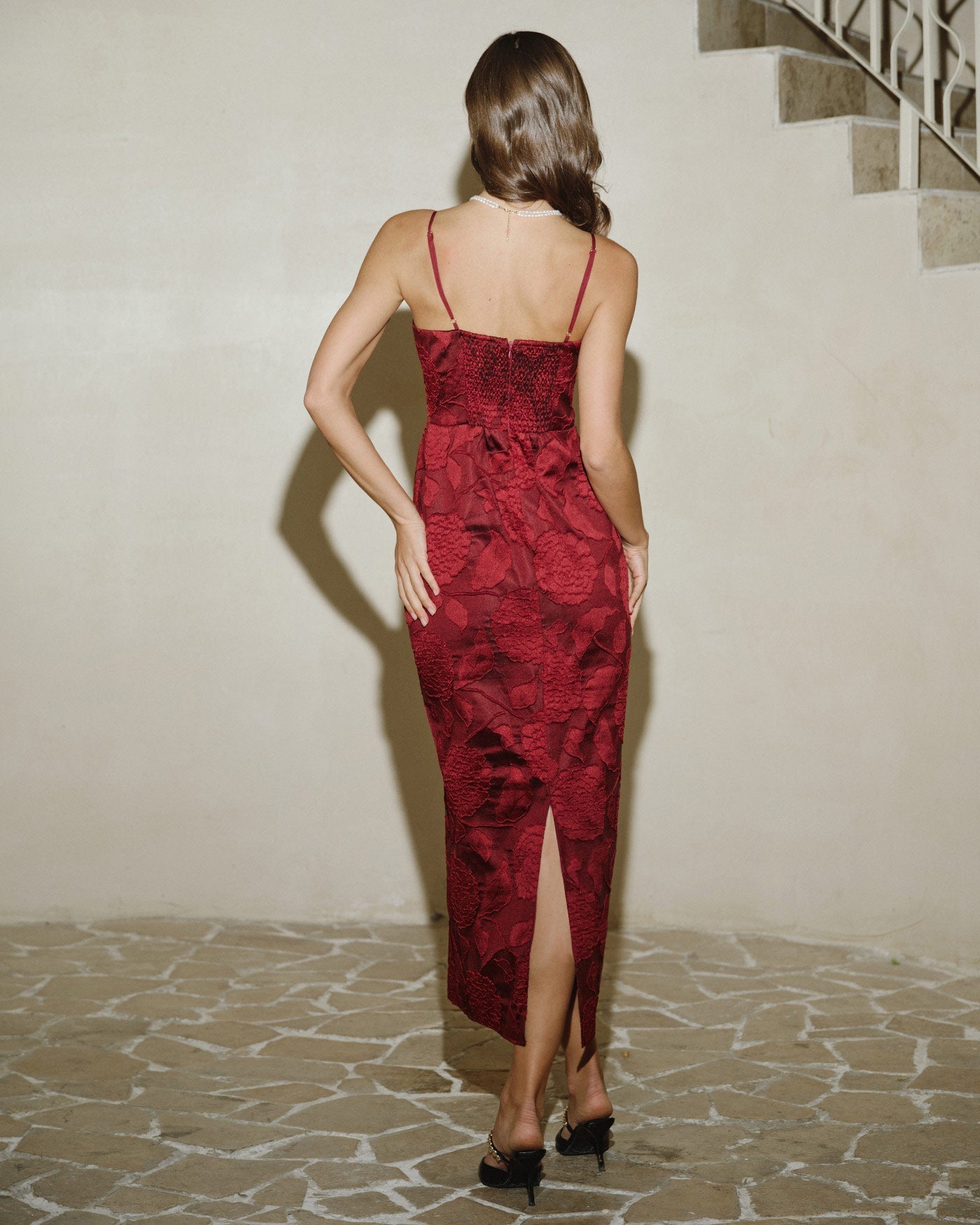 Dalia | Damen Jacquard-Maxikleid – Rot