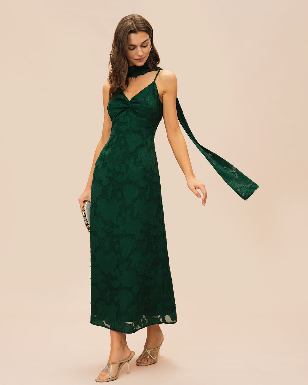 Zara | Damen Jacquard-Maxikleid – Grün