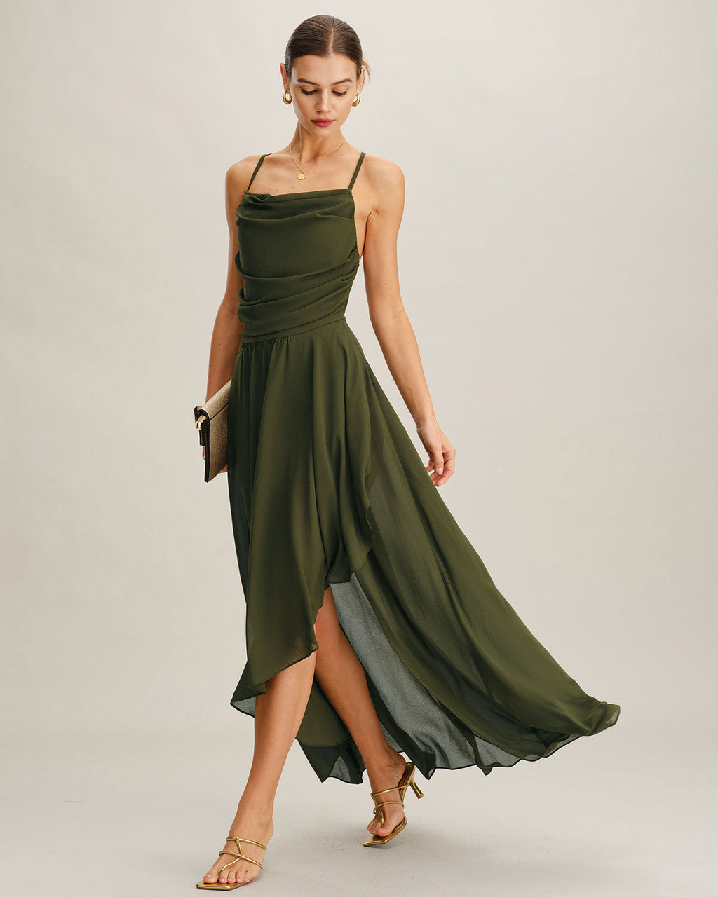 Rania | Damen Chiffon-Maxikleid in A-Linie – Grün