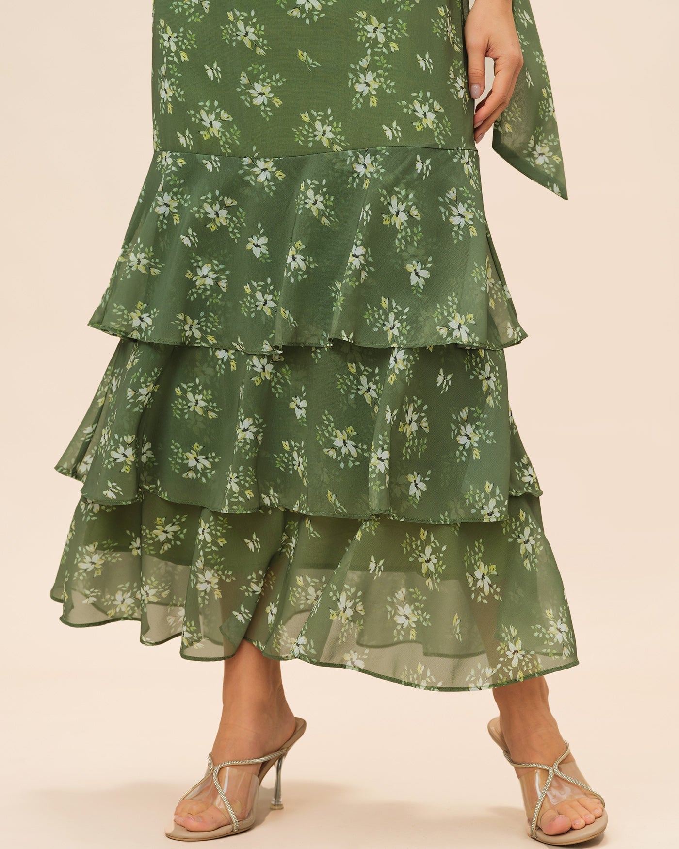 Xenia | Damen Floral-Maxikleid mit V-Ausschnitt – Grün