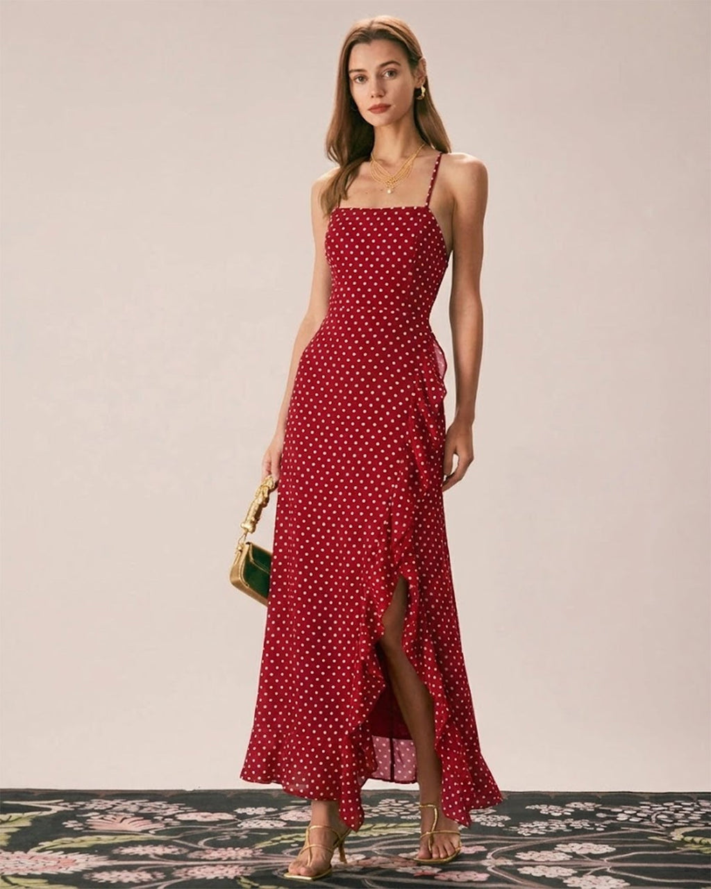 Iris | Damen Polka-Dot-Maxikleid – Rot