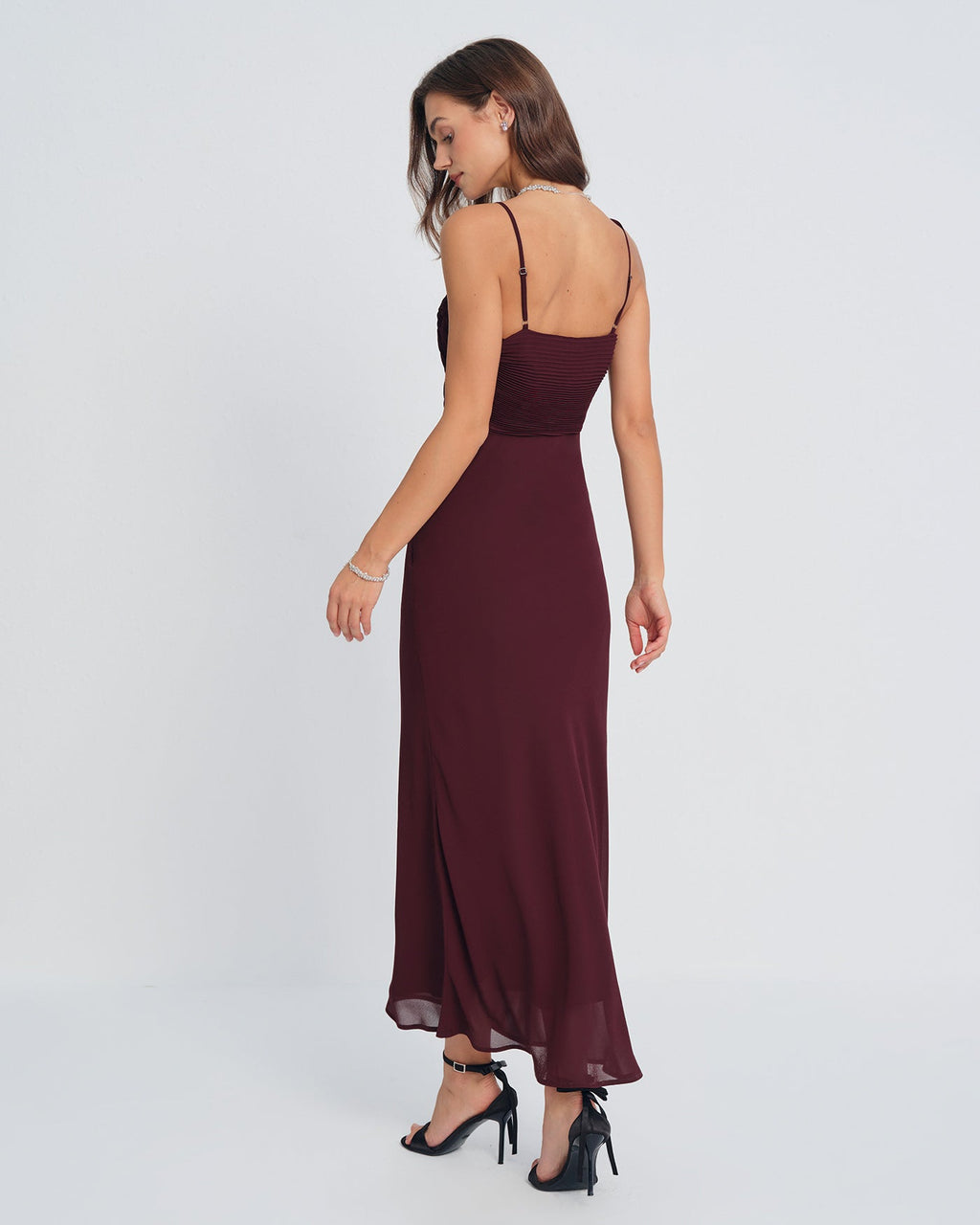 Inès | Damen Maxikleid mit Raffung – Bordeaux