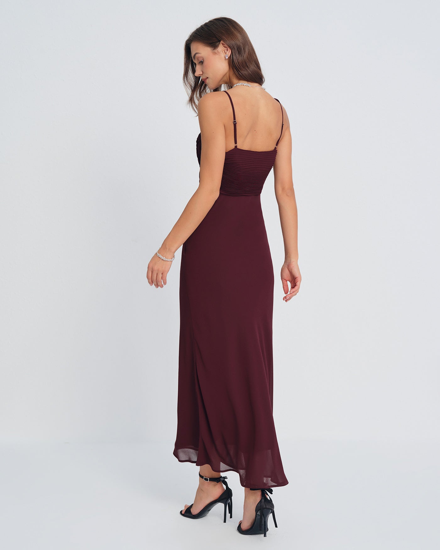 Inès | Damen Maxikleid mit Raffung – Bordeaux