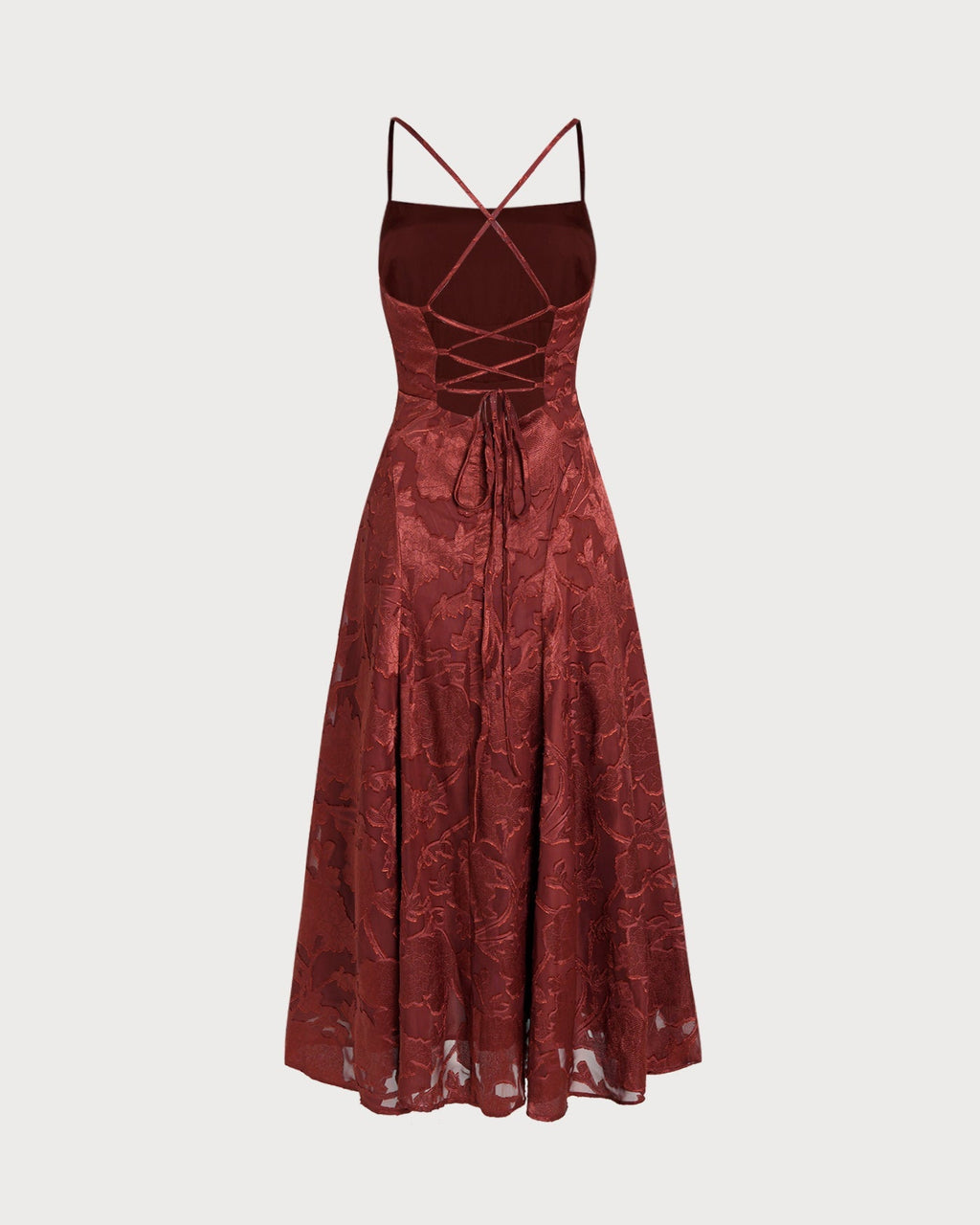 Sabine | Damen Floral-Maxikleid mit Kreuzträgern – Ziegelrot