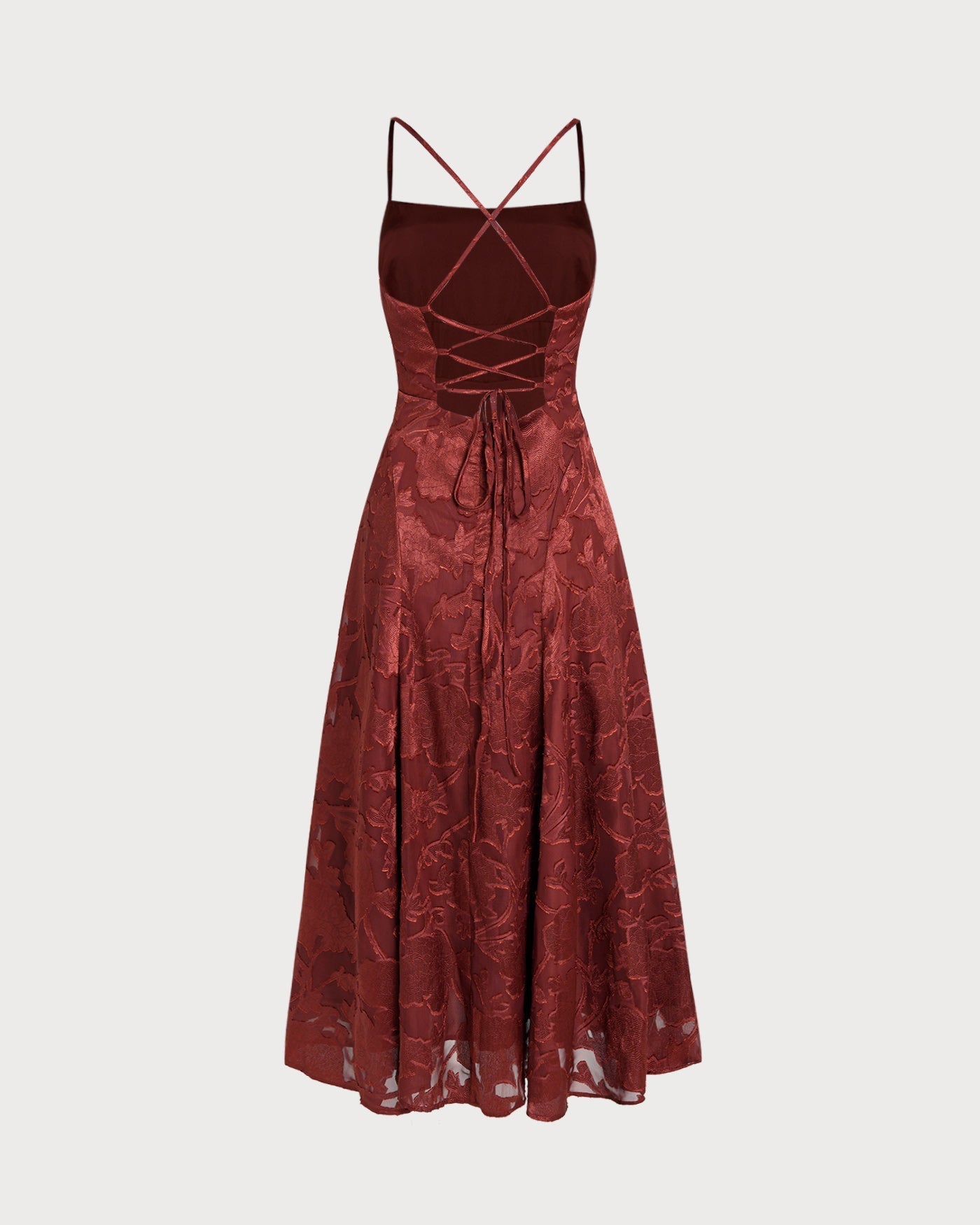 Sabine | Damen Floral-Maxikleid mit Kreuzträgern – Ziegelrot
