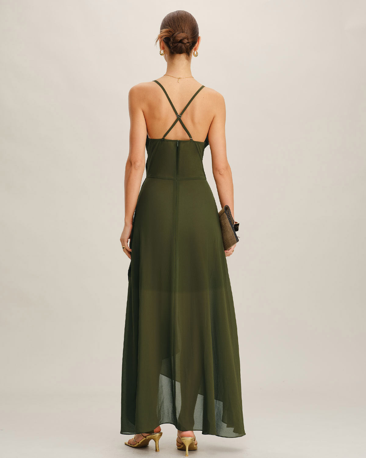 Rania | Damen Chiffon-Maxikleid in A-Linie – Grün