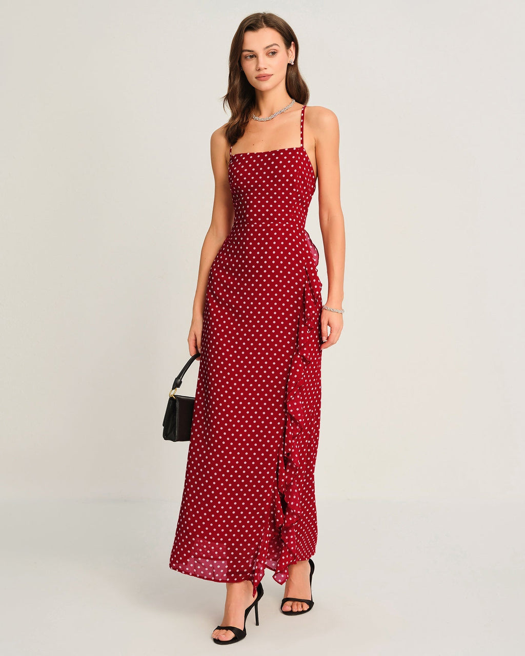 Iris | Damen Polka-Dot-Maxikleid – Rot