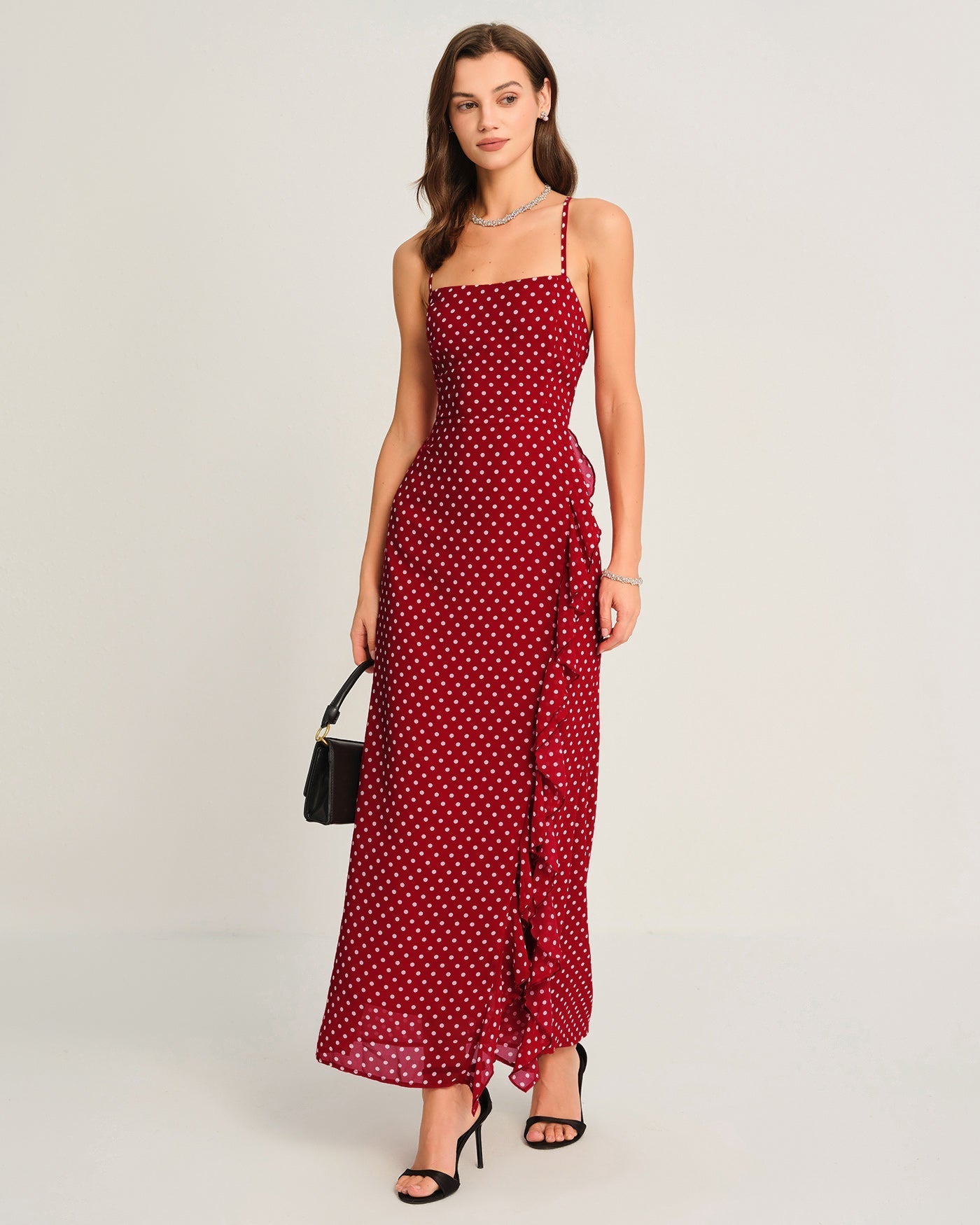 Iris | Damen Polka-Dot-Maxikleid – Rot
