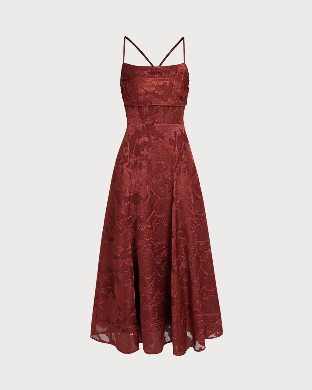 Sabine | Damen Floral-Maxikleid mit Kreuzträgern – Ziegelrot
