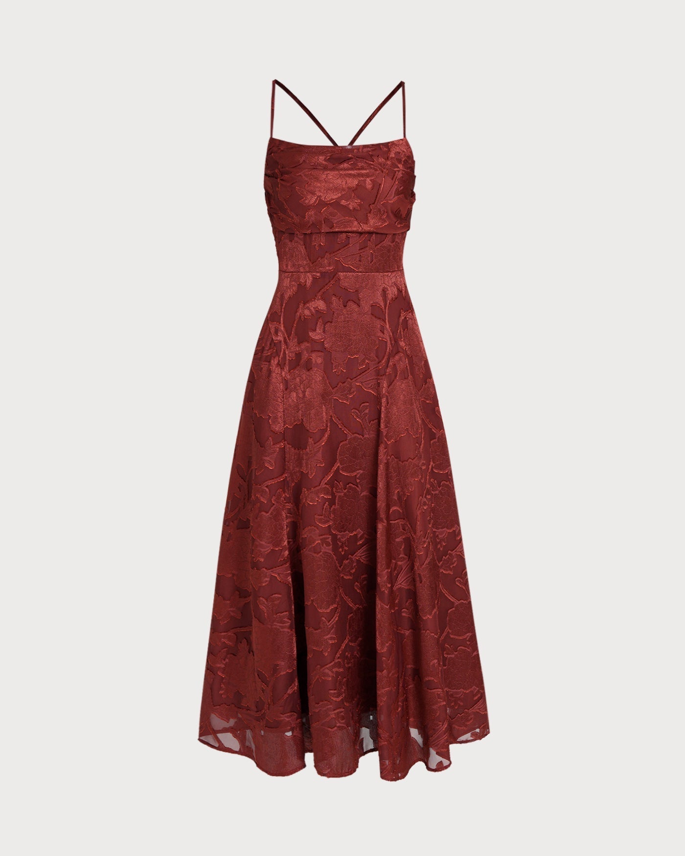 Sabine | Damen Floral-Maxikleid mit Kreuzträgern – Ziegelrot