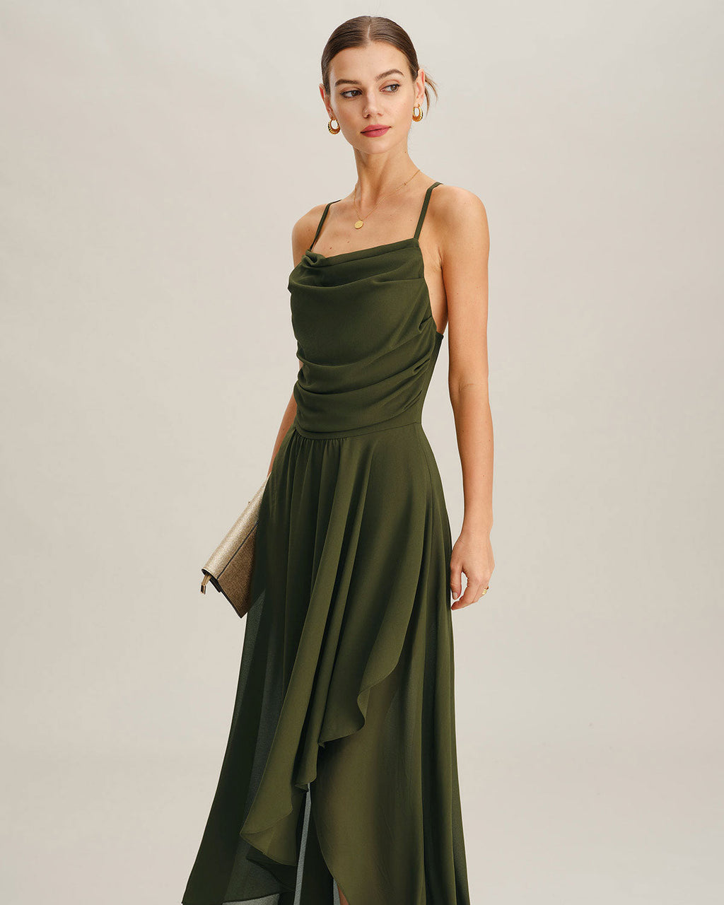 Rania | Damen Chiffon-Maxikleid in A-Linie – Grün