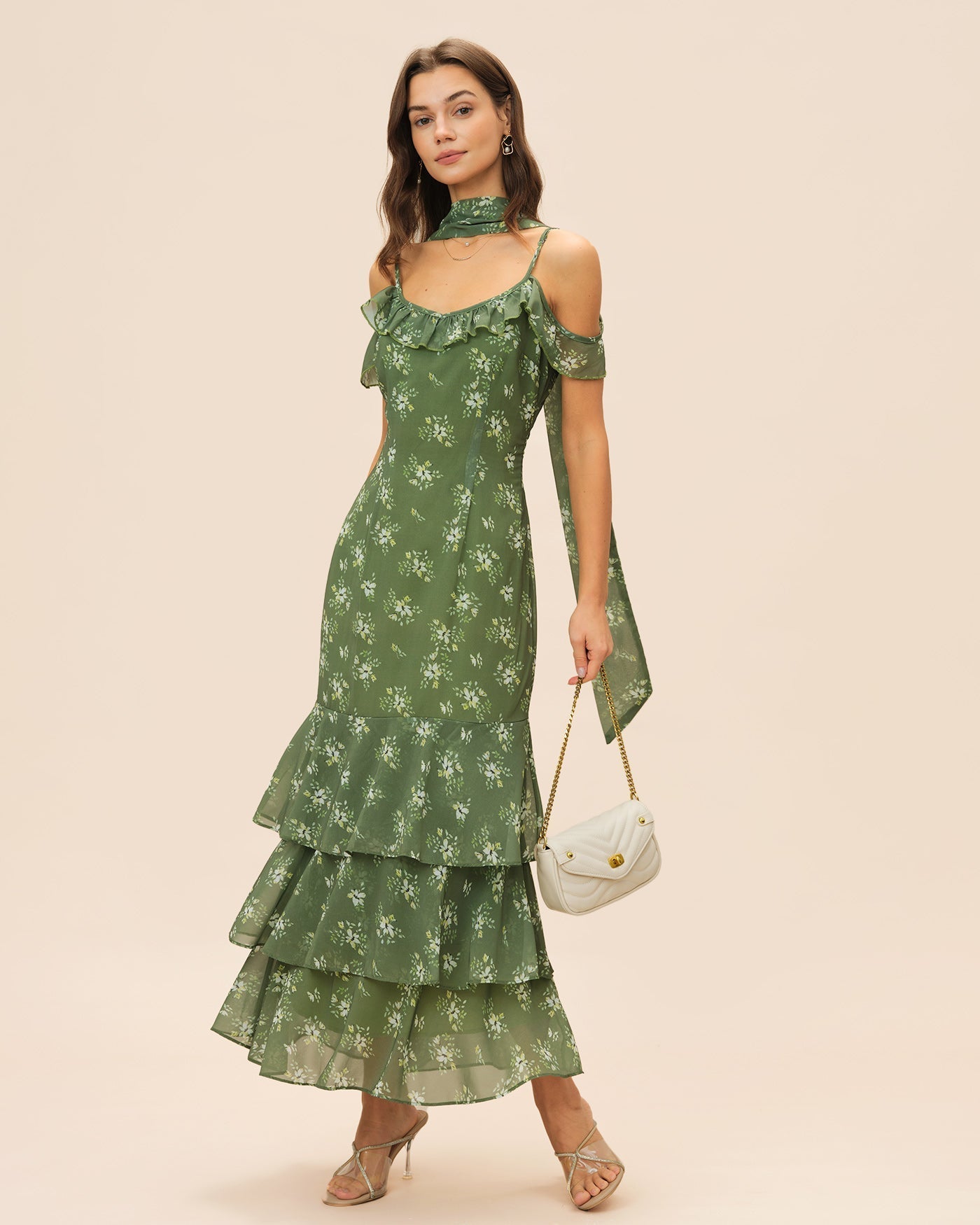 Xenia | Damen Floral-Maxikleid mit V-Ausschnitt – Grün