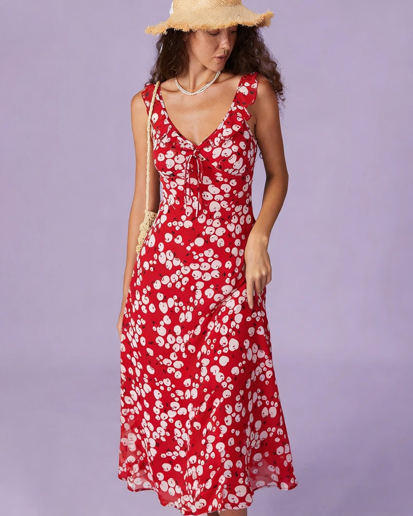 Alina | Damen Floral-Maxikleid – Rot