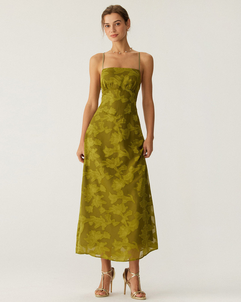 Victoria | Damen Floral-Maxikleid rückenfrei – Grün