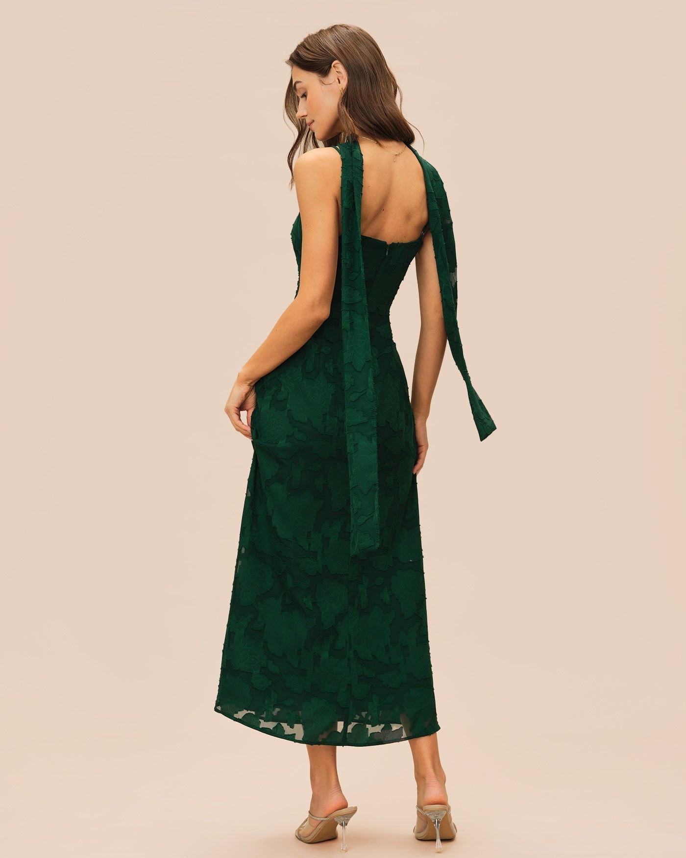 Zara | Damen Jacquard-Maxikleid – Grün