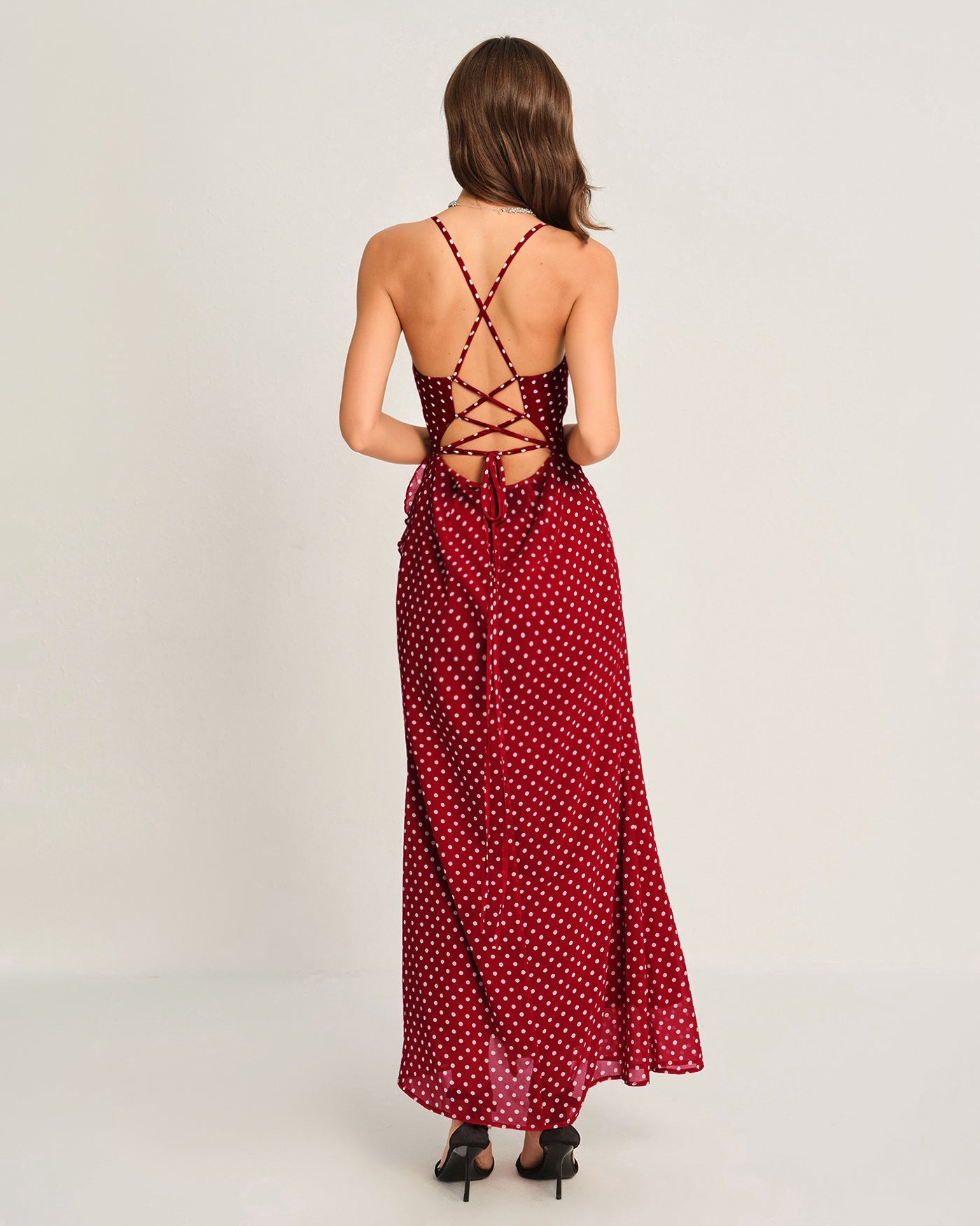 Iris | Damen Polka-Dot-Maxikleid – Rot