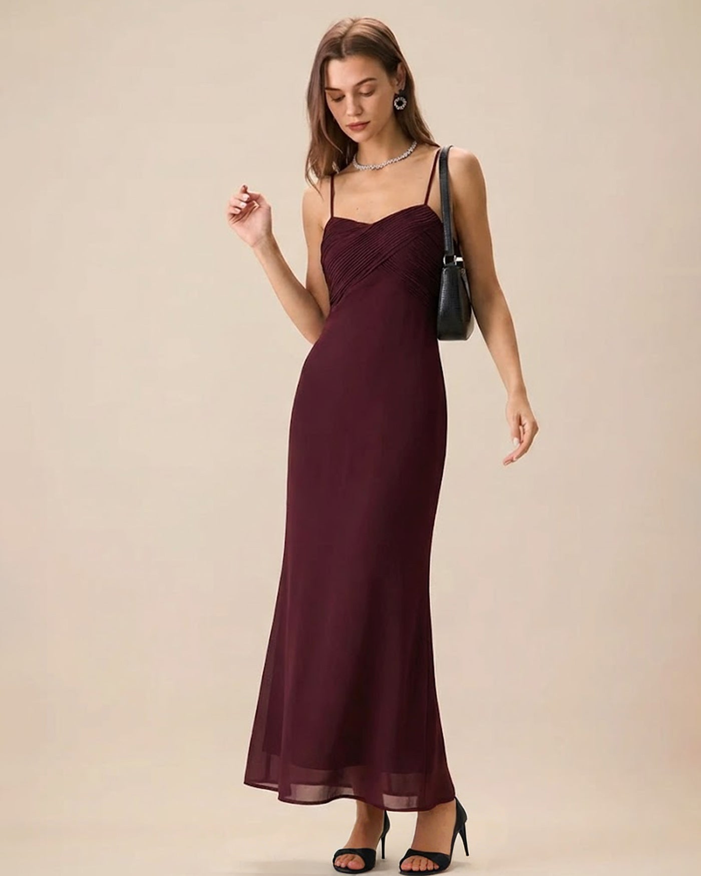 Inès | Damen Maxikleid mit Raffung – Bordeaux