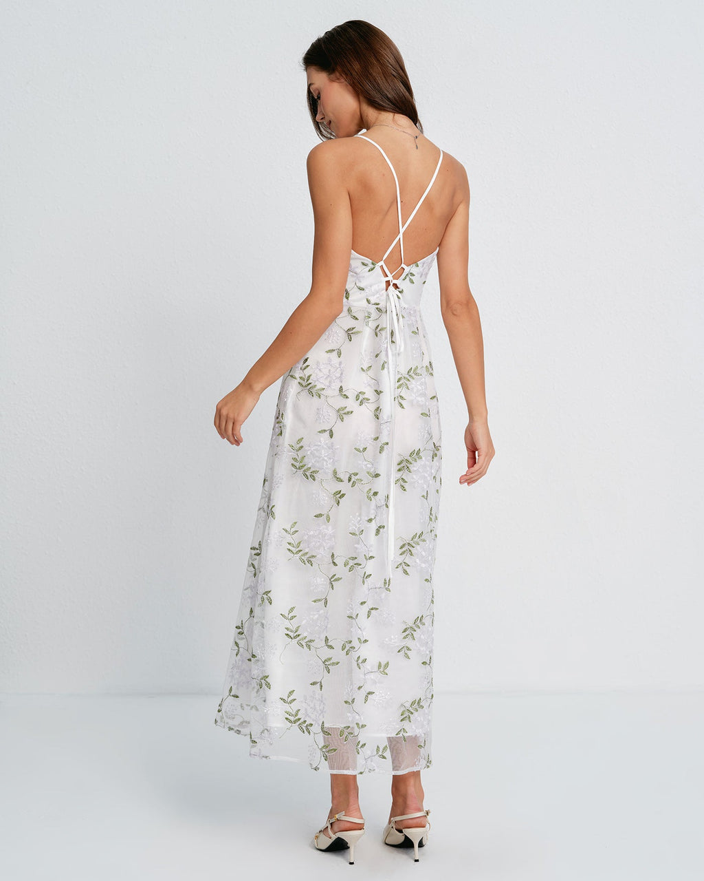 Quinn | Damen Floral-Maxikleid – Weiß
