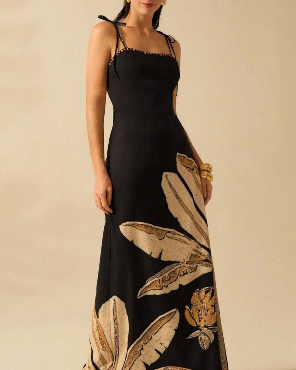 Alva | Damen Floral-Maxikleid – Schwarz