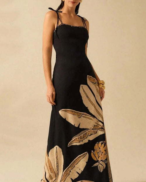Alva | Damen Floral-Maxikleid – Schwarz