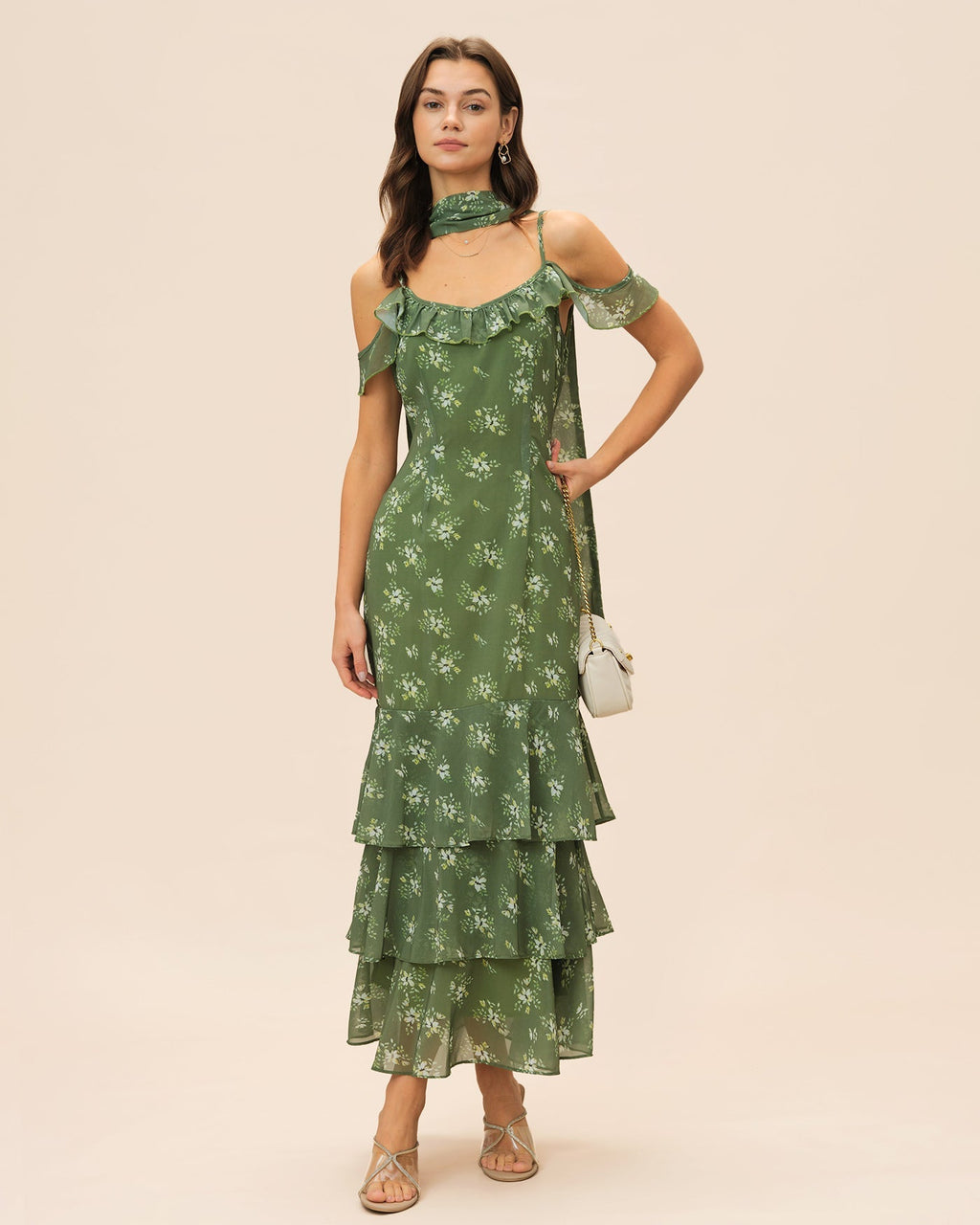 Xenia | Damen Floral-Maxikleid mit V-Ausschnitt – Grün
