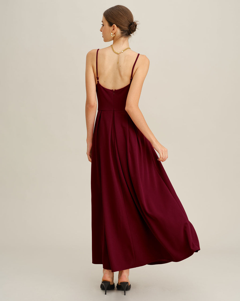 Rhea | Damen Maxikleid mit Plissee – Bordeaux