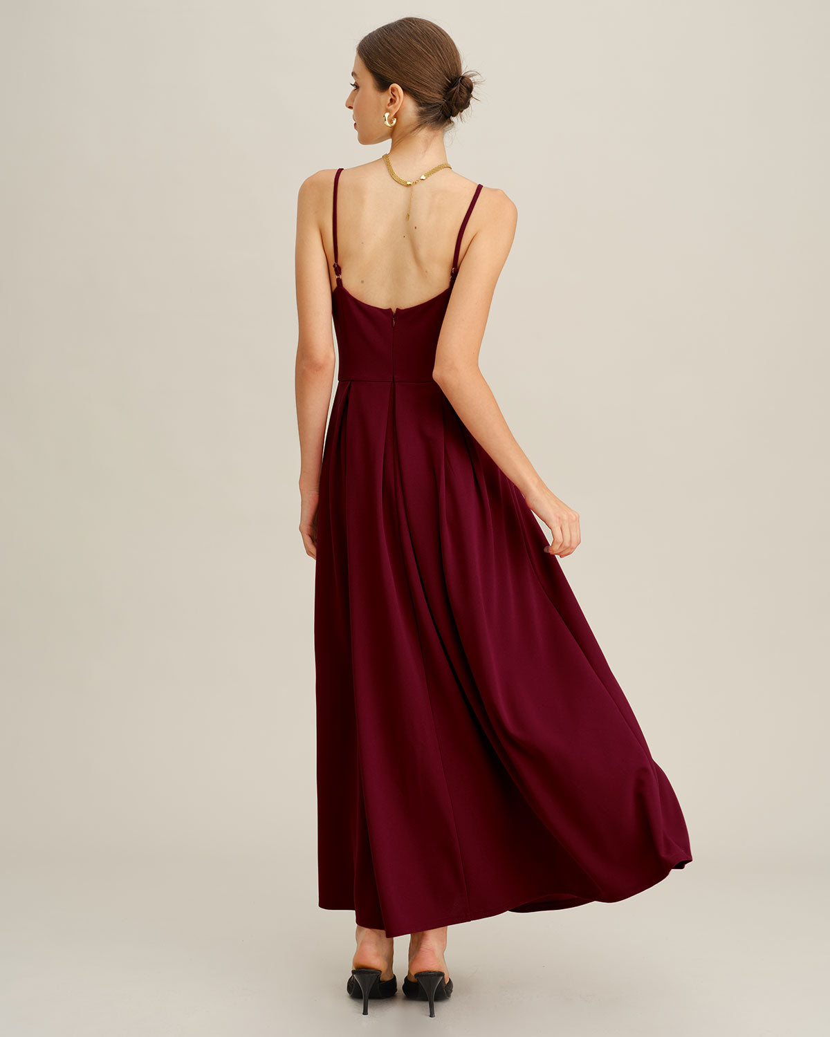 Rhea | Damen Maxikleid mit Plissee – Bordeaux