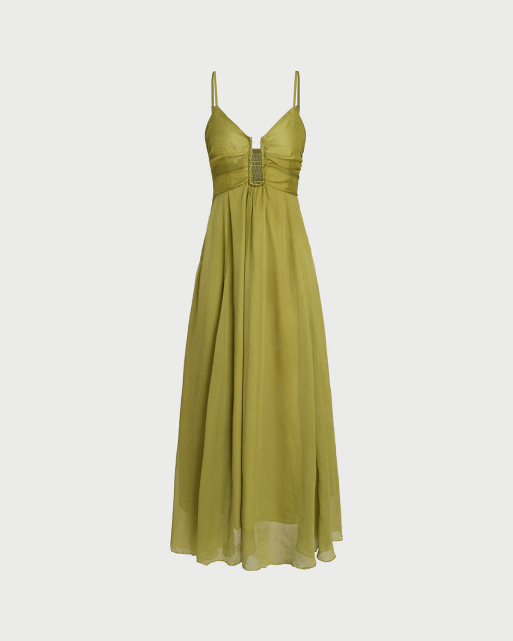 Thea | Damen Maxikleid mit Raffung – Grün
