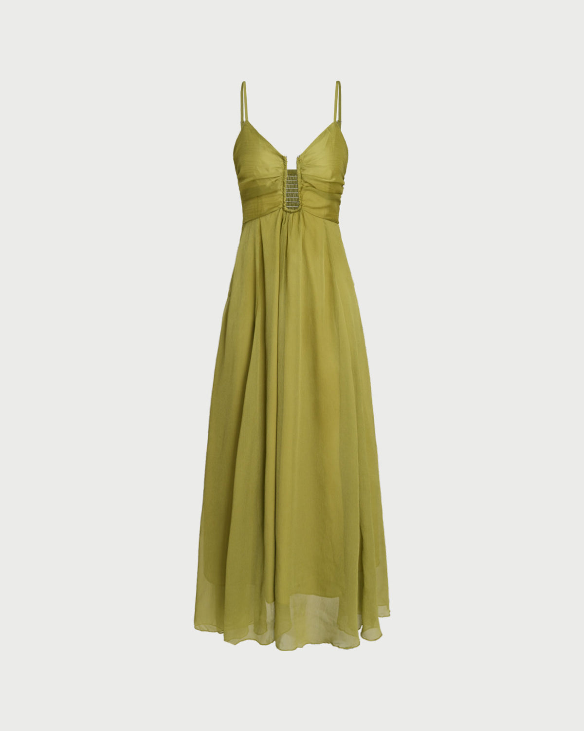 Thea | Damen Maxikleid mit Raffung – Grün