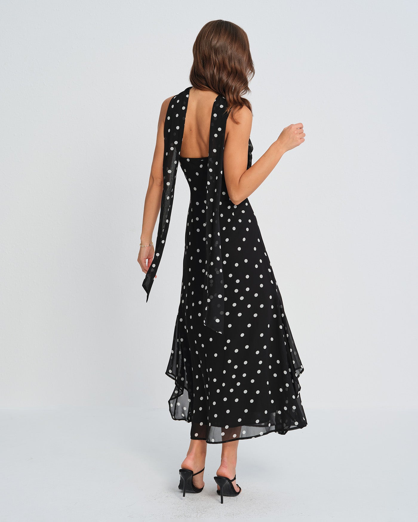 Ophelia | Damen Polka-Dot-Maxikleid – Schwarz