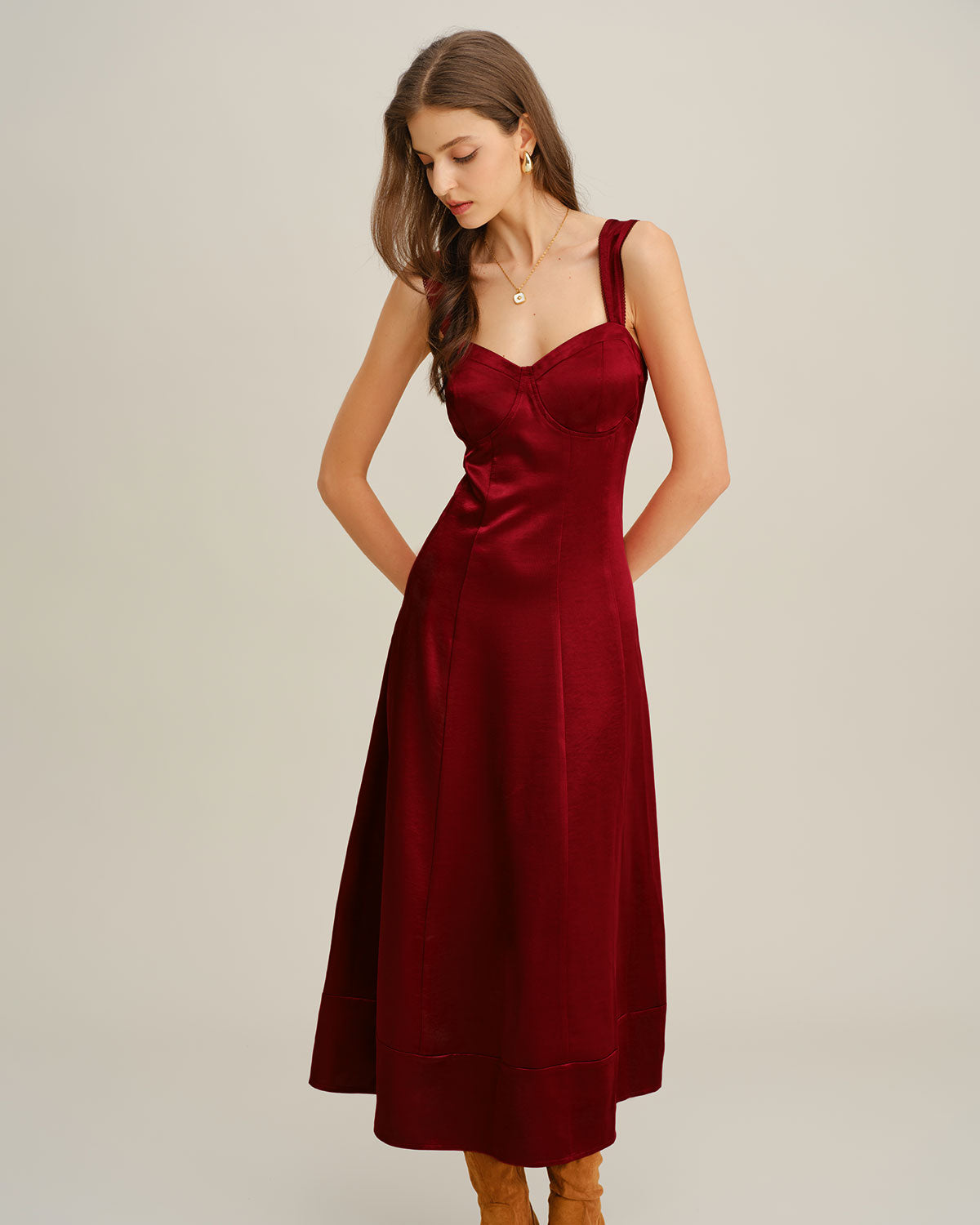 Elise | Damen Maxikleid mit Herz-Ausschnitt – Rot