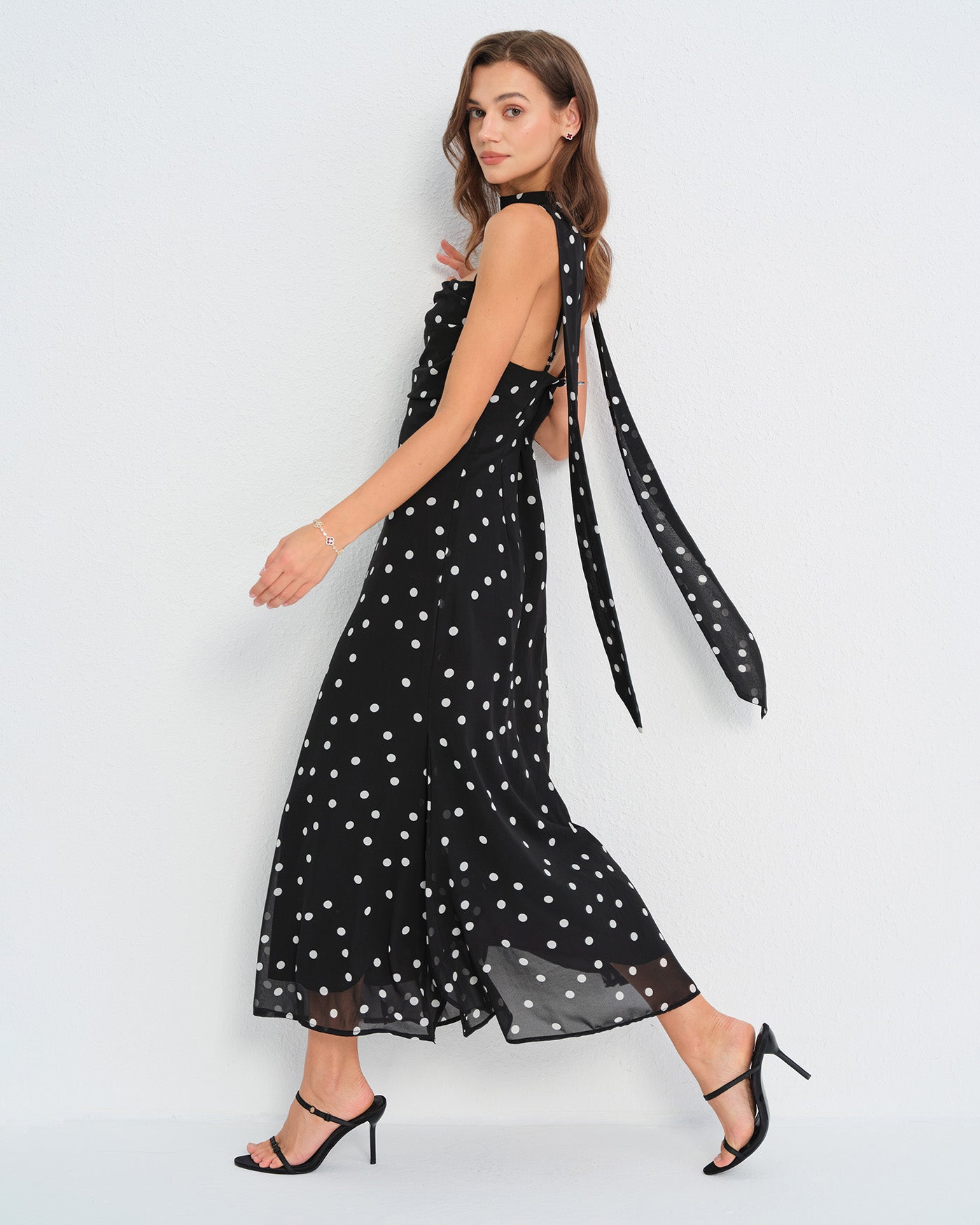 Ophelia | Damen Polka-Dot-Maxikleid – Schwarz