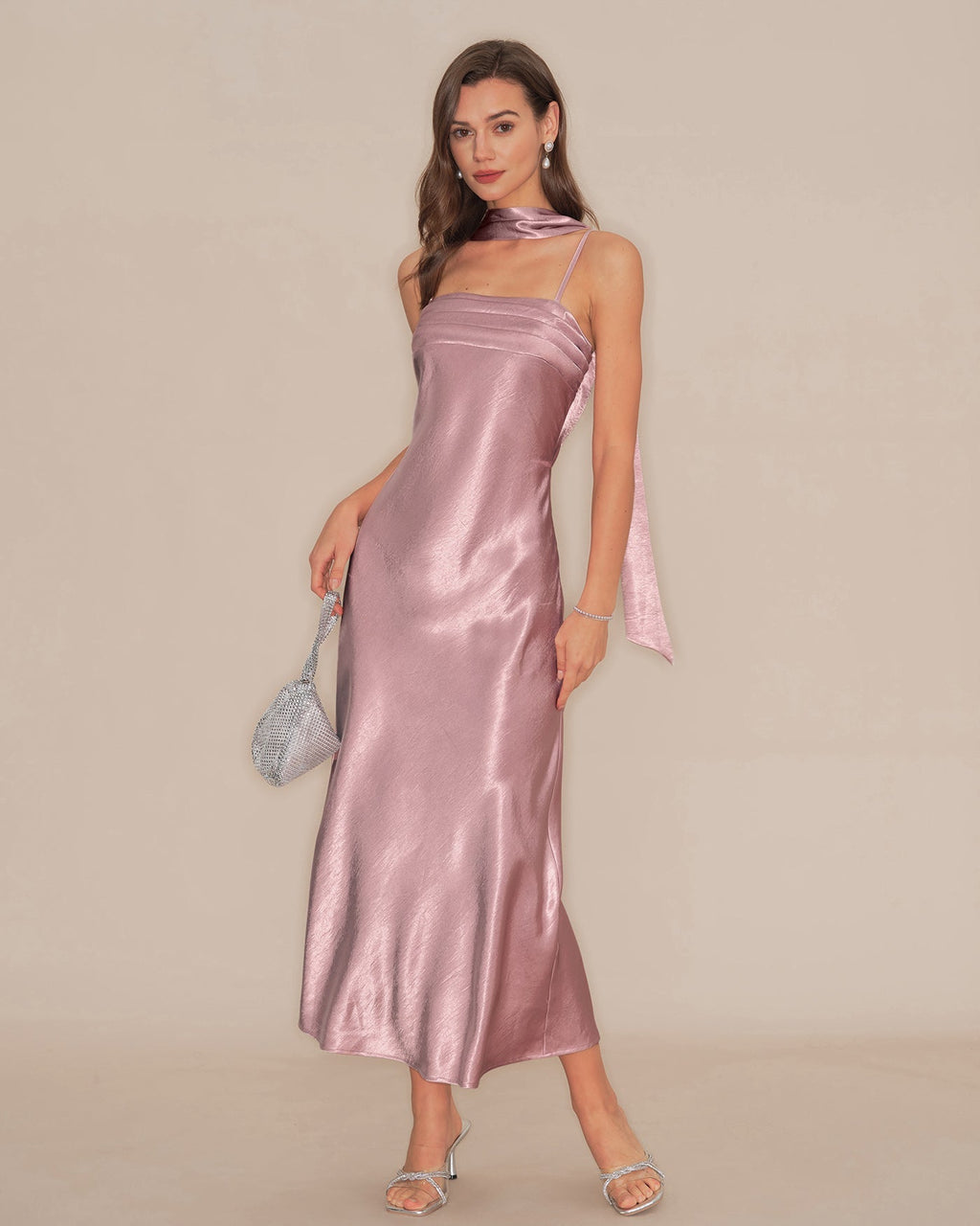 Nora | Damen Satin-Maxikleid im Meerjungfrau-Schnitt – Rosa