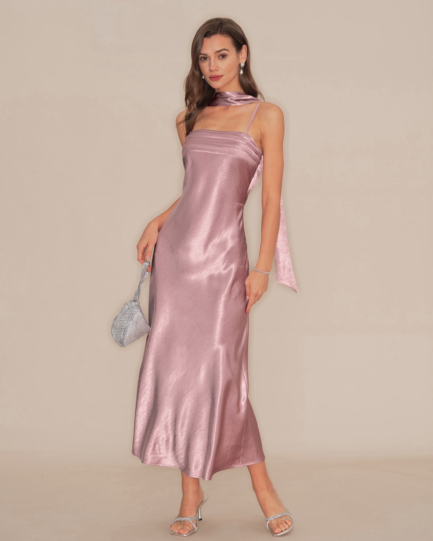 Nora | Damen Satin-Maxikleid im Meerjungfrau-Schnitt – Rosa
