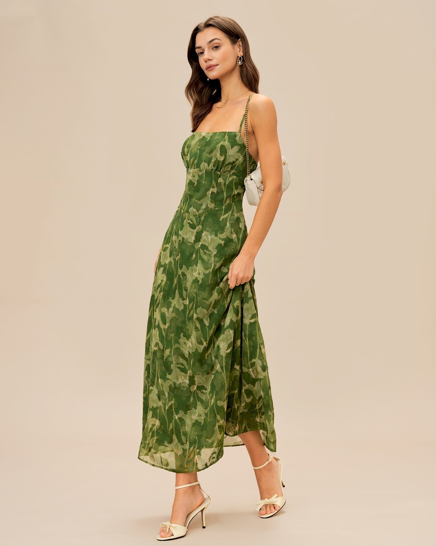 Lana | Damen Floral-Maxikleid mit Kreuzträgern – Grün