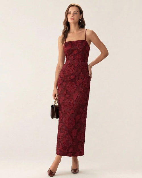Dalia | Damen Jacquard-Maxikleid – Rot