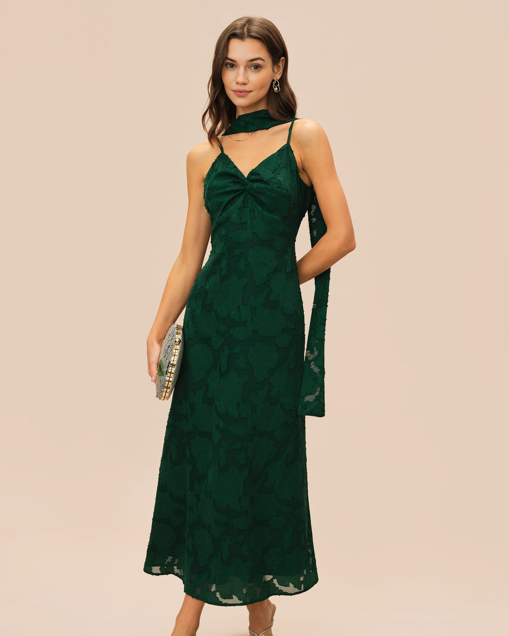 Zara | Damen Jacquard-Maxikleid – Grün