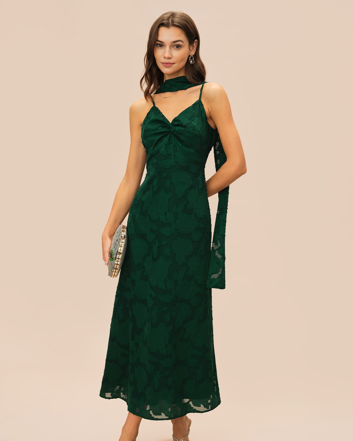 Zara | Damen Jacquard-Maxikleid – Grün