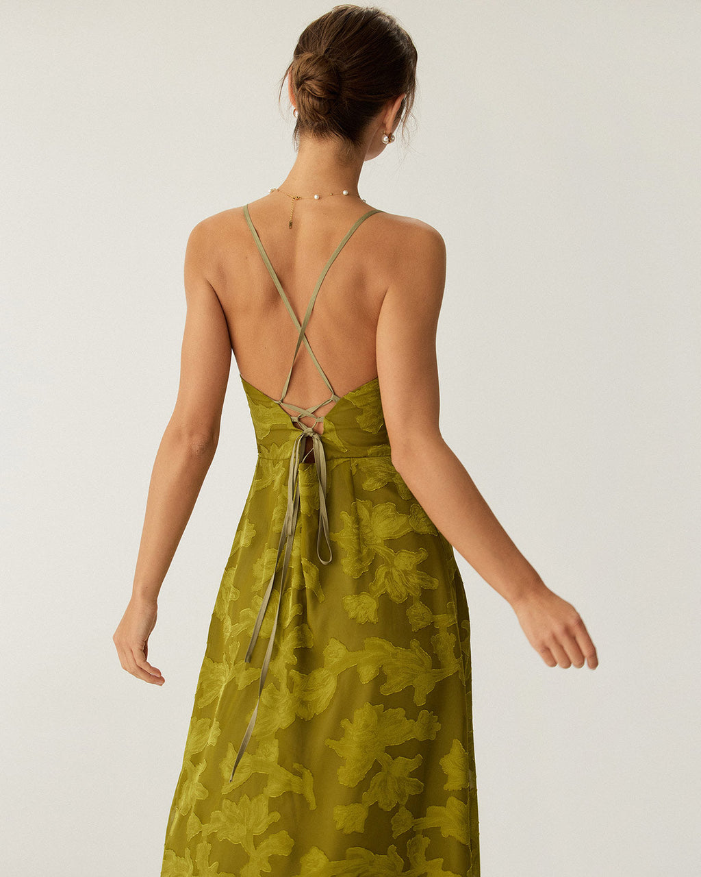 Victoria | Damen Floral-Maxikleid rückenfrei – Grün