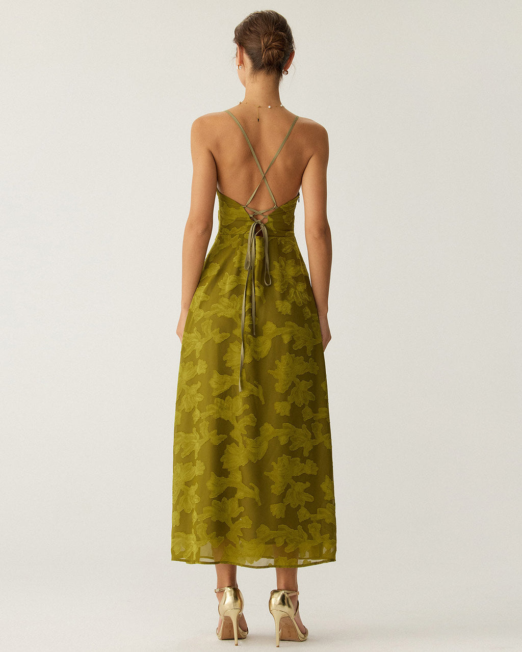 Victoria | Damen Floral-Maxikleid rückenfrei – Grün